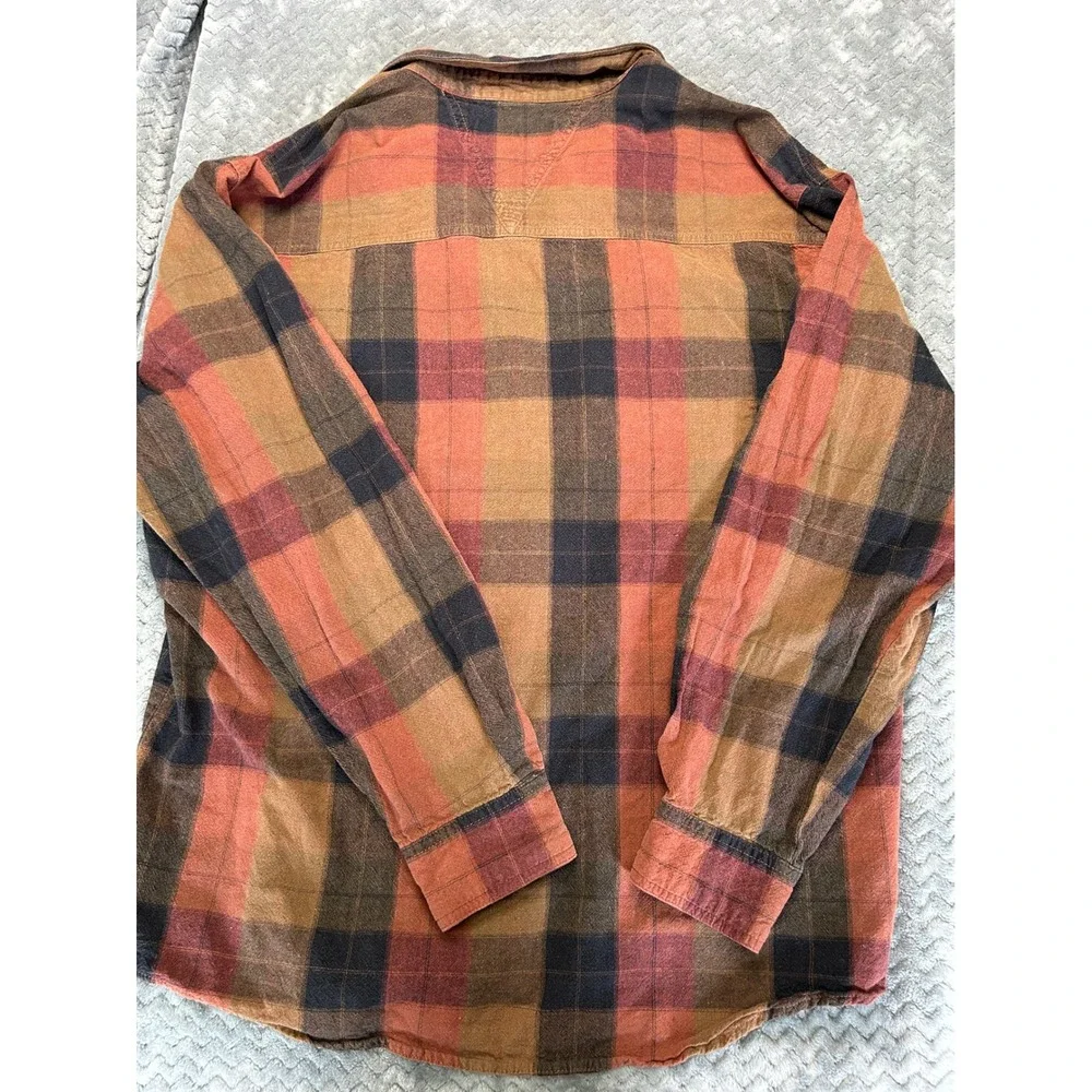 Canyon Guide Outfitters Mens XL Flannel Shirt Orange Brown Plaid Cotton Heavy